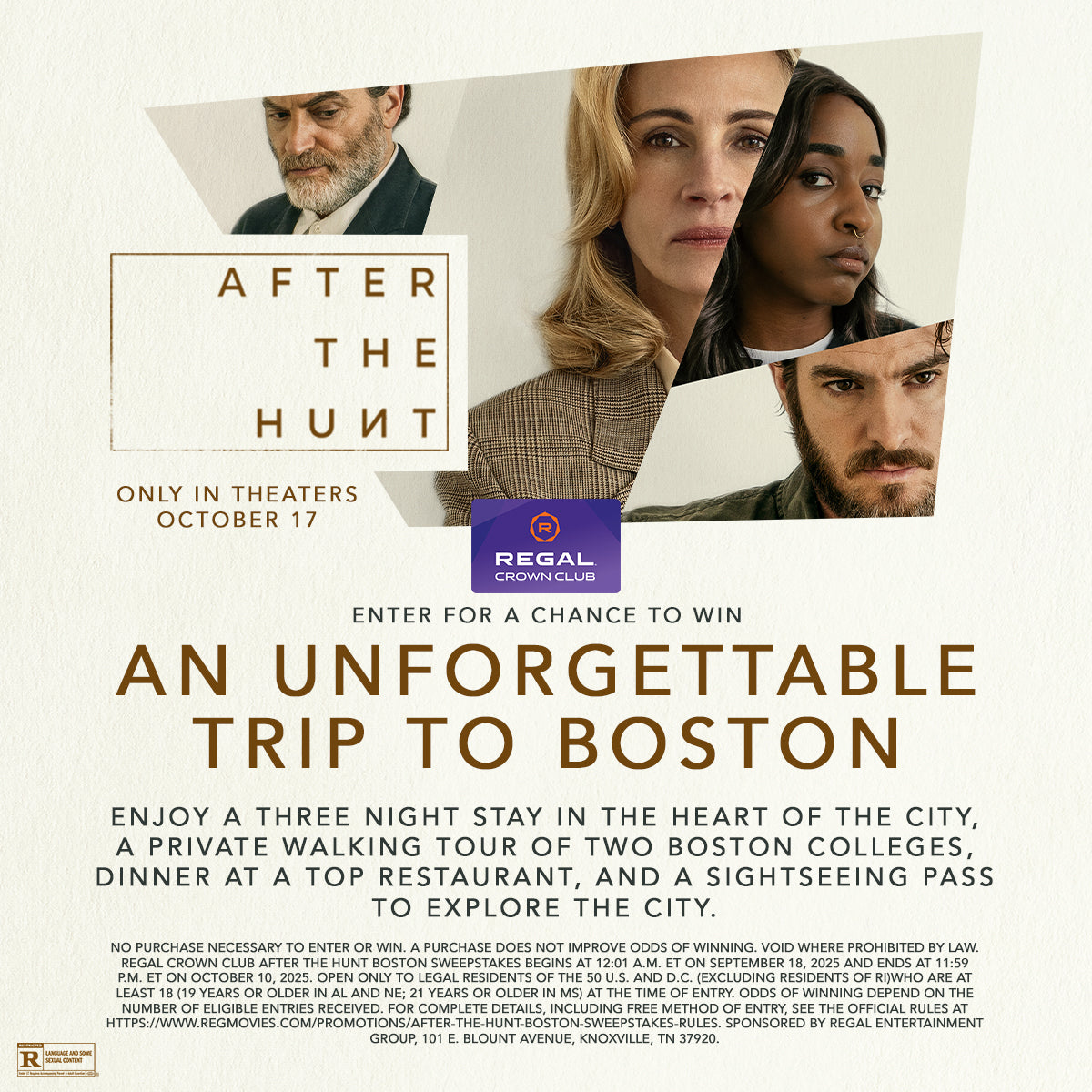 Sweepstakes - Regal Crown Club® After the Hunt Boston Sweepstakes