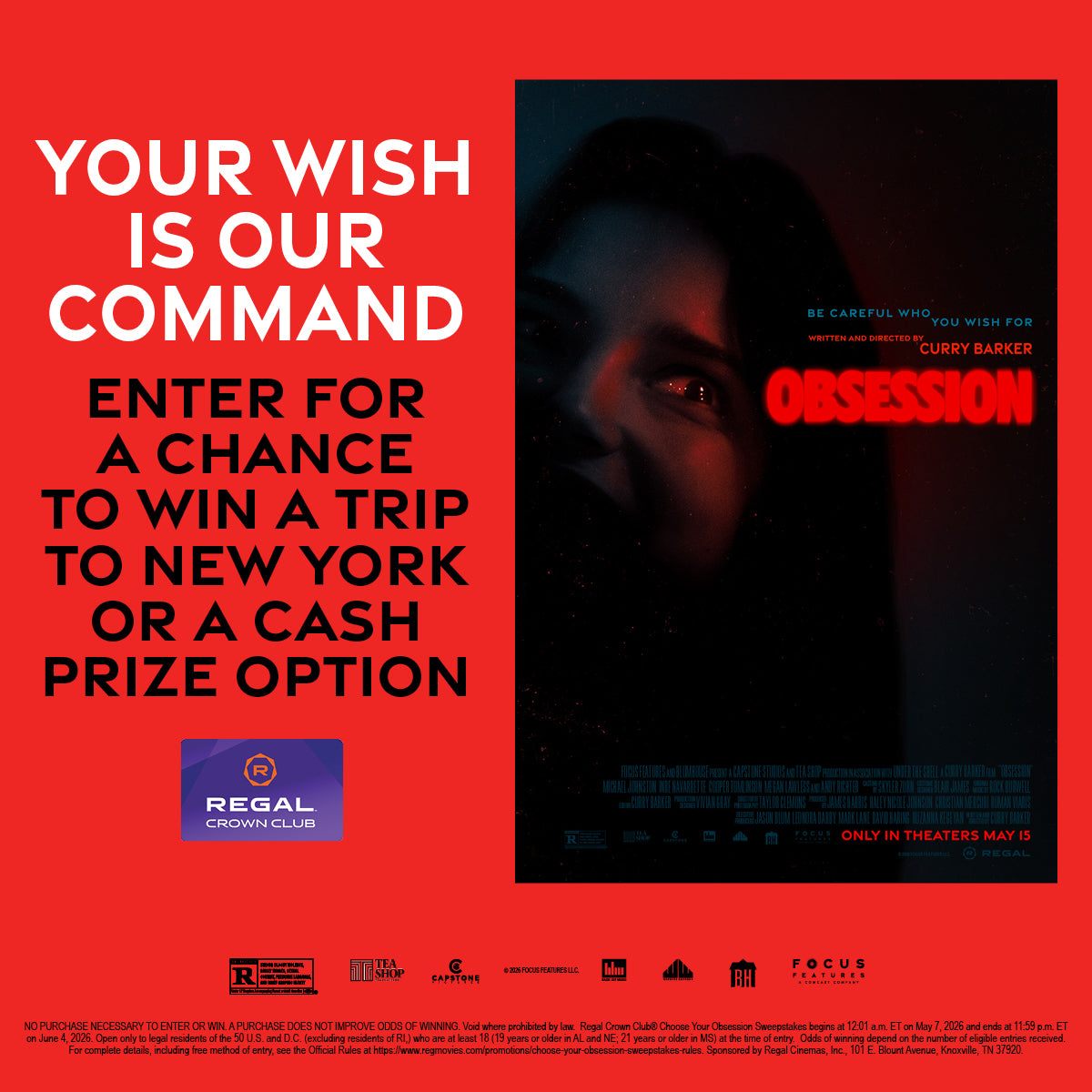 Sweepstakes - Regal Crown Club® Choose Your Obsession Sweepstakes