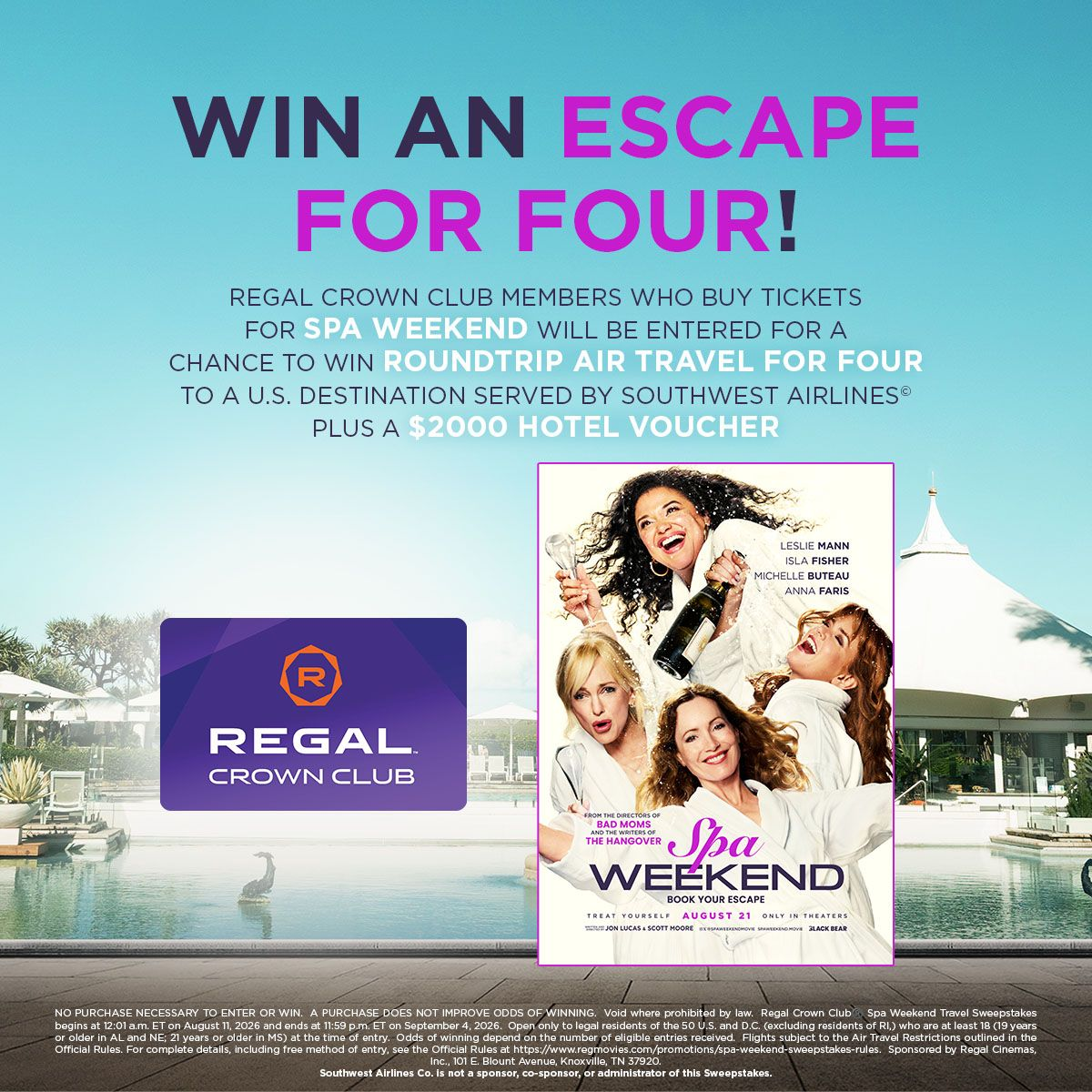 Sweepstakes - Regal Crown Club® Spa Weekend Jet Setting Trip